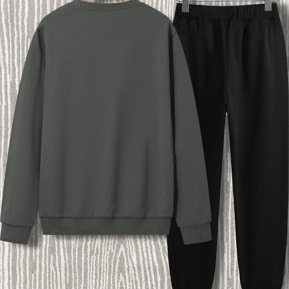 Grey And Black Mens Pullover & Drawstring Sweatpants - Picture 4 of 6